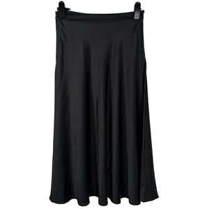 Minimalist Black Satin Midi Skirt Charlie B. A-Line Slip Skirt Size 6